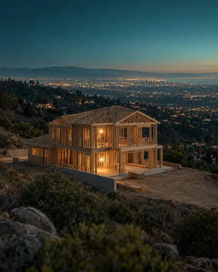 Land & construction at dusk